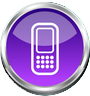 A white icon of a cellphone against a circular purple background.