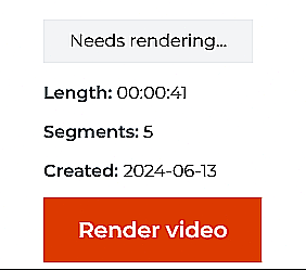A box reads "Needs rendering..." Underneath it, a red button says "Render video"